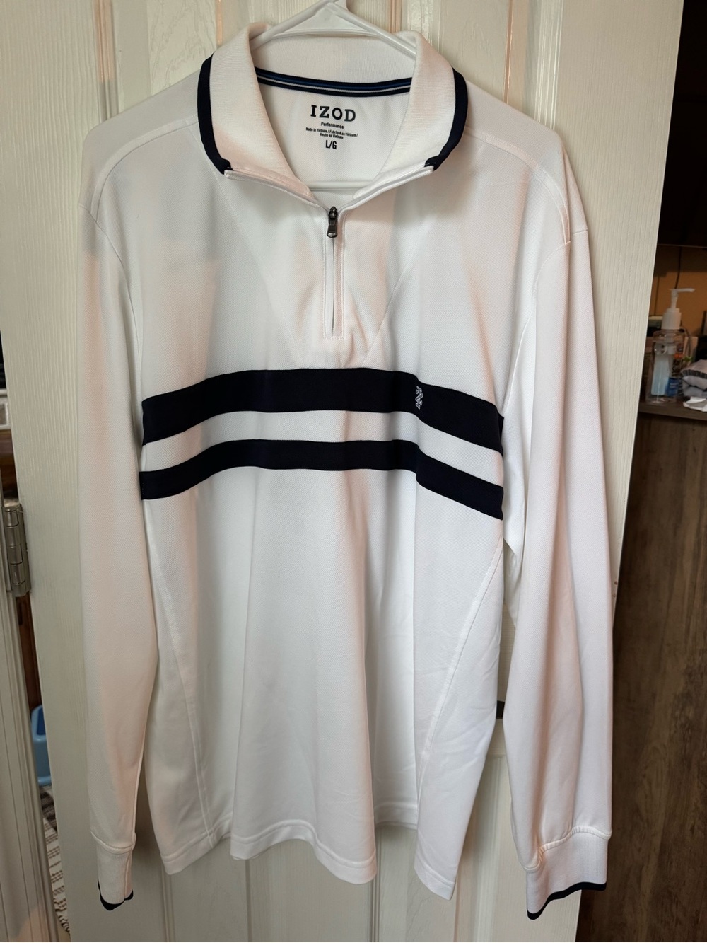 Izod White Performance Quarter-Zip with Navy Accents